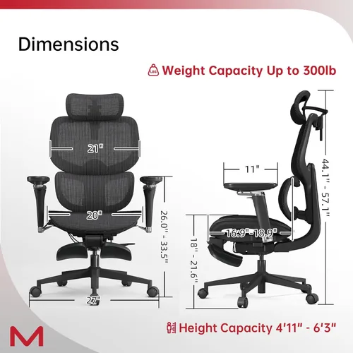 Miniatura 2 de Silla de oficina ergonómica con reposapiés, silla de escritorio de malla con respaldo alto para oficina en casa, silla de computadora reclinable
