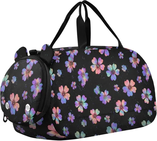 Neon Seasons Flower Elegant Small Gym Bag with Shoes Compartment Large Capacity Carry on Luggage for Travel, Sports, Duffel, Weekender bolso para