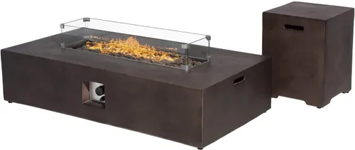 Miniatura 14 de SUNBURY Mesa de fuego de propano para exteriores de 35 pulgadas, mesa de fuego gris para patio de 50,000 BTU, mesa de fuego cuadrada de gas