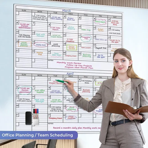 Miniatura 8 de Magneitc - Calendario de pared gigante laminado de dos meses de borrado en seco, 38 x 50 pulgadas, enorme pizarra blanca borrable vertical