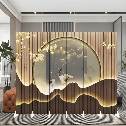 Miniatura 18 de Divisor de habitación, 6 paneles de madera plegables de privacidad con base de pies más anchos, separador de habitación portátil independiente