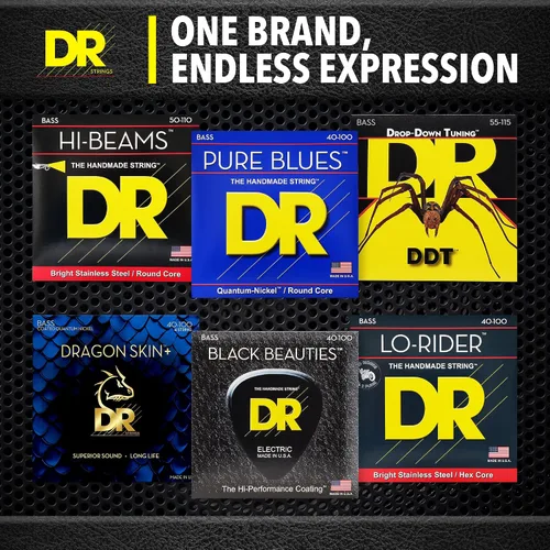 Miniatura 8 de DR Strings HI-BEAMS – Cuerdas de bajo de acero inoxidable de 5 cuerdas, 45-125, núcleo redondo (MR5-45)