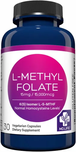 MD. Life L-metilfolato de 15 mg - Suplemento de folato activo - Suplemento de máxima resistencia diseñado por el médico 5 Mthf L-metilfolato 15 mg -