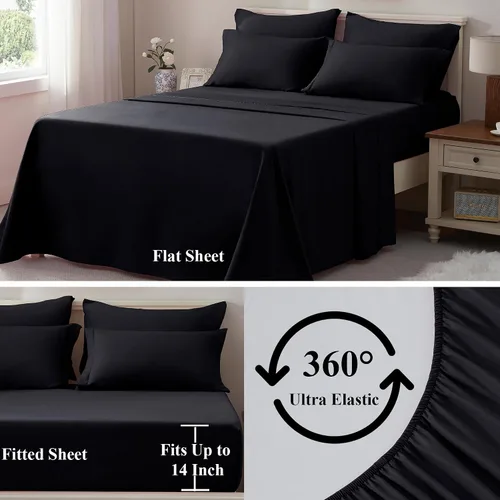 Miniatura 5 de ELNIDO QUEEN® Juego de edredón tamaño Queen negro - 7 piezas de ropa de cama en una bolsa, tamaño Queen, juego completo para todas las estaciones