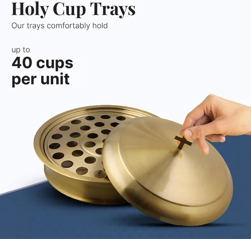 Miniatura 5 de Communion Ware - Bandeja para servir vino santo con tapa y un plato de pan apilable con tapa, acero inoxidable (latón/dorado)
