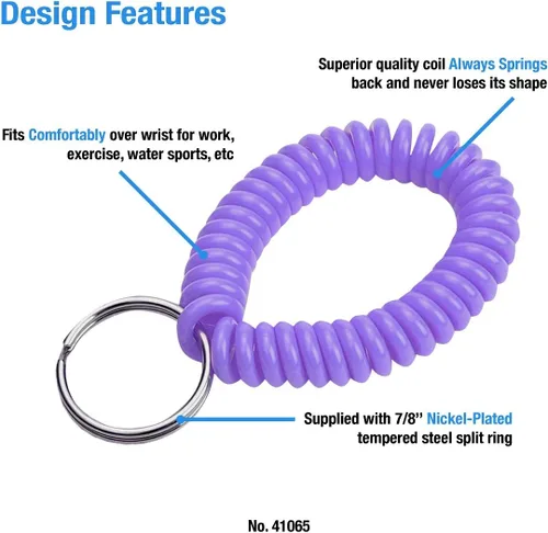 Miniatura 52 de Lucky Line - Resorte de muñeca en espiral de 2 pulgadas de diámetro con llavero de acero, multicolor, pulsera flexible para muñeca, se estira hasta