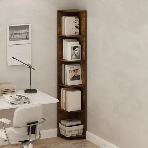 Miniatura 12 de Furinno ECON - Estantería apilable 2 en 1, estantería esquinera de 4 niveles con estante de exhibición, 16.1 x 16.1 x 49.1 pulgadas, para sala