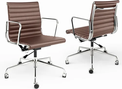 Miniatura 20 de Silla de oficina acanalada con cuero de grano superior, silla de escritorio ergonómica con respaldo alto con brazos y marco de aluminio, ruedas