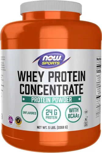 NOW Foods Nutrición Deportiva, Concentrado de Proteína de Suero, 24 G Con BCAAs, Polvo Sin Sabor, 5 Libras