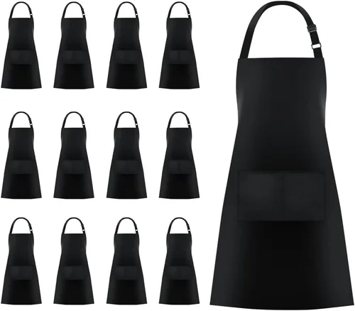 Miniatura 24 de Jubatus Paquete de 1 delantal con peto con 2 bolsillos, delantal de cocina de chef para mujeres y hombres, color negro