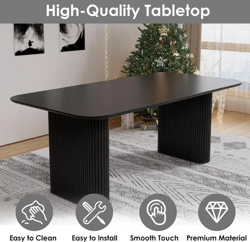 Miniatura 4 de Juego de mesa de comedor ovalada negra moderna de 70.9 pulgadas para 4, mesa de cocina rectangular estilo crema con sillas negras Boucle, juego