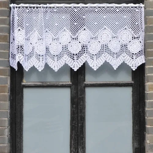 Miniatura 6 de Cenefa de cortina de ventana de encaje de ganchillo a mano para cocina, cafetería, estilo rústico francés