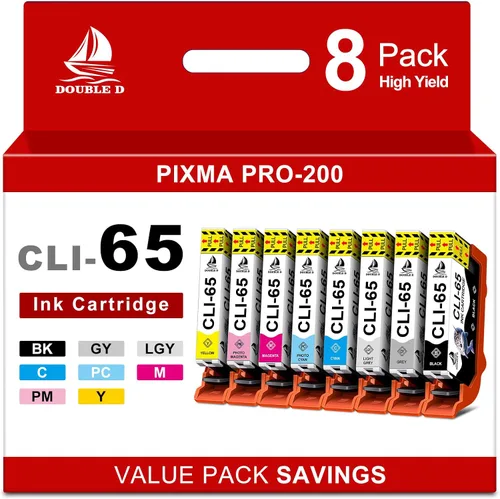 DOUBLE D CLI-65 - Cartuchos de tinta compatibles con Canon CLI-65 CLI65 Paquete combinado de cartuchos de tinta para impresoras PIXMA PRO-200 y