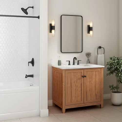 Miniatura 6 de American Standard 7429801.243 Becklow - Grifo de baño de dos manijas de 8 pulgadas, grifo de lavabo de baño, 1.2 GPM, negro mate