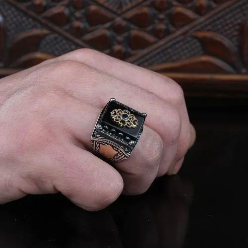 Miniatura 2 de Anillo de plata de ley 925 para hombre, joyería de piedra de circón natural negro, regalo vintage, anillo de ónix Aqeq para hombre, todos los tamaños