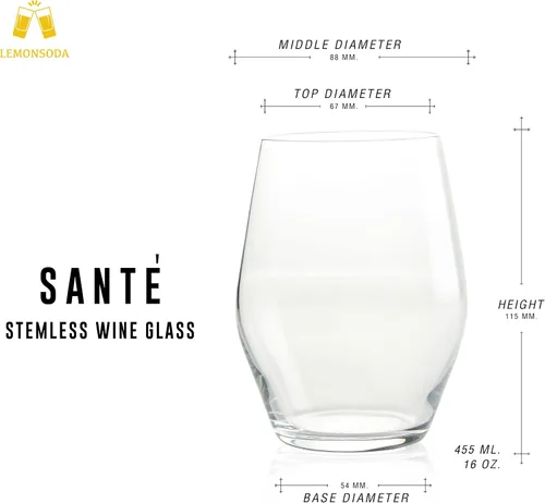 Miniatura 4 de LEMONSODA Juego de 6 vasos de cóctel de cristal sin tallo de alta calidad (15 onzas, juego de 6) - Elegante cristal Perfecto para mezcladores