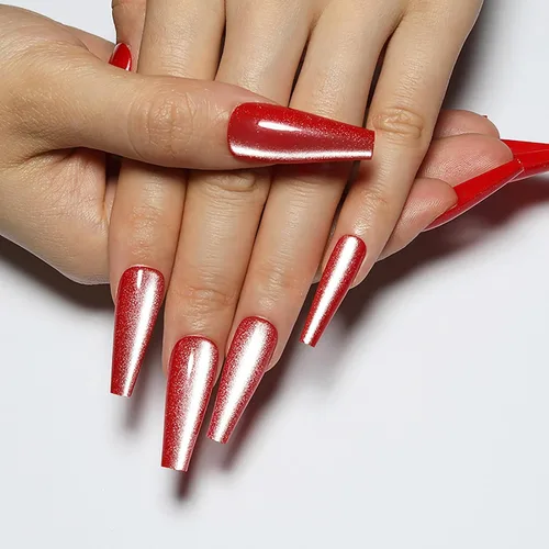 Miniatura 13 de Uñas postizas a presión largas, con brillo azul y diseño, acabado acrílico brillante, de cobertura completa, uñas postizas reutilizables para l002