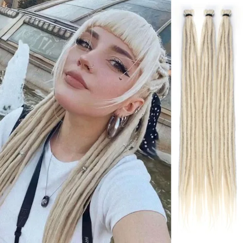 Miniatura 54 de Extensiones de rastas trenzadas bohemias de 24 pulgadas, 10 hebras de rastas sintéticas rizadas color marrón degradado con trenza de caja, rastas