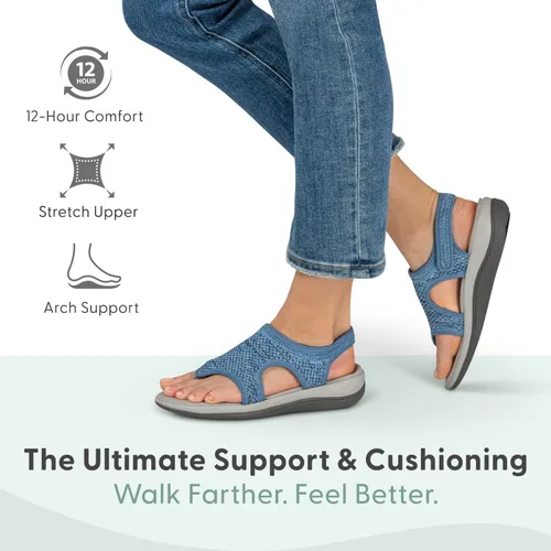 Miniatura 2 de Orthofeet Sandalias de soporte de arco para mujer, ideales para aliviar el dolor de talón y pies. Tejido de punto elástico con soporte de arco