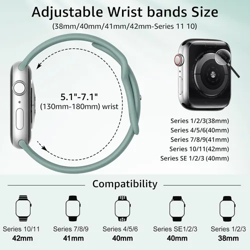Miniatura 2 de Paquete de 6 correas deportivas compatibles con Apple Watch de 1.496 in 1.575 in 1.614 in 1.654 in 1.732 in 1.772 in 1.929 in 1.811 in para mujeres