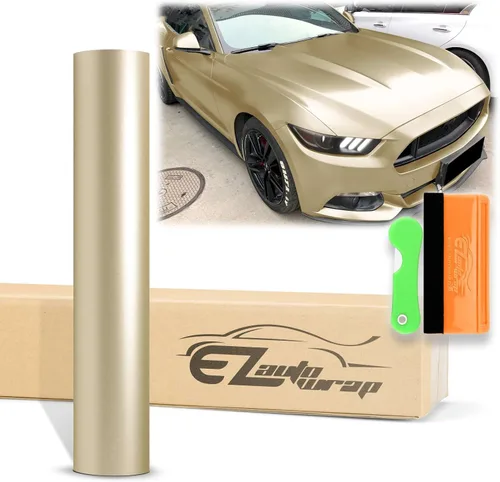 Miniatura 12 de 2 piezas de 4 x 8 pulgadas (10 x 20 cm) Muestra de película adhesiva de vinilo satinado cromo champagne dorado mate para envoltura de automóvil, sin