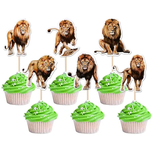 Miniatura 19 de 36 piezas de decoración para cupcakes de animales de la jungla, león, mono, cebra, hipopótamo, jirafa, elefante, temática de bosque, púas