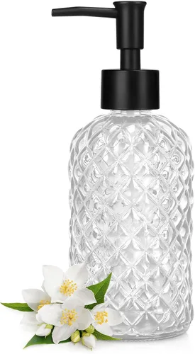 Miniatura 25 de Topsky Dispensador de jabón de vidrio con bomba de plástico, dispensador de jabón de manos líquido de 330 ml, bomba a prueba de óxido para cocina