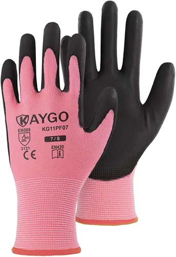 Miniatura 69 de KAYGO KG11PB - Guantes de seguridad con revestimiento delgado de poliuretano, tejido sin costuras, agarre suave en palma y dedos, para trabajo Verde
