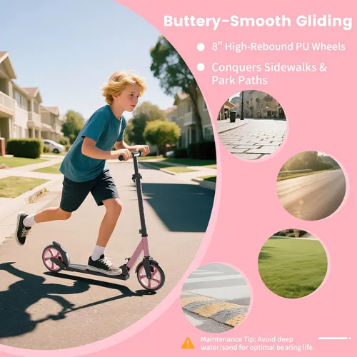 Miniatura 6 de Patinete para niños de 5 a 12 años, adolescentes, patinete plegable ligero para adultos con ruedas de 8 pulgadas, carga máxima 240 LBS, regalo