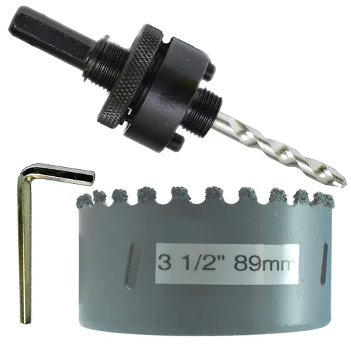Miniatura 65 de Sierra de agujero HSS con mandril piloto de 2 piezas de alta velocidad para perforar madera y acero, broca de 1/4" de diámetro y eje, broca piloto