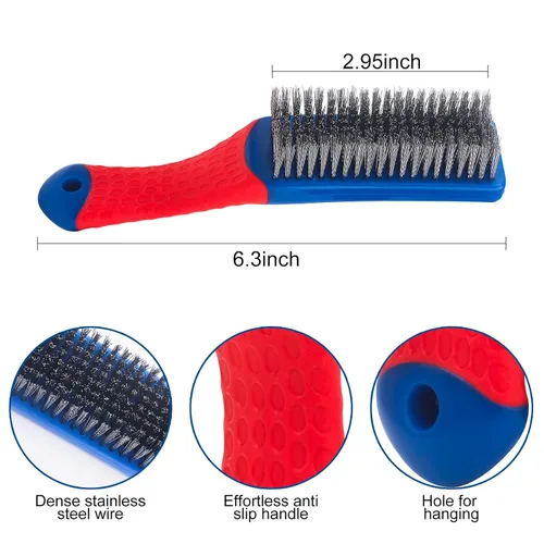 Miniatura 4 de Cepillitos de Alambre 2 Piezas Cepillos de Acero Reforzado Cepillo de Alambre de Acero al Carbono y Acero Inoxidable con Mango Ergonómico de Goma