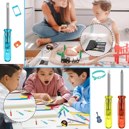 Miniatura 6 de Jutom Juego de 18 llaveros con mini destornillador, cinta métrica, luces LED, regalo para el día del padre, a granel para hombres adultos (colorido)