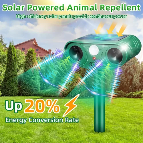 Miniatura 3 de Repelente solar ultrasónico de animales mejorado 2026 activado por movimiento, disuasorio para gatos al aire libre con frecuencia ajustable