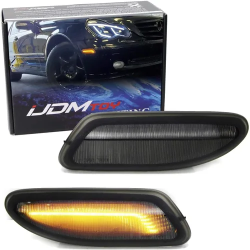 iJDMTOY Kit de luz de marcador lateral de parachoques LED ámbar con lente ahumada compatible con Mercedes W203 2001-2007 Clase C Sedán, alimentado