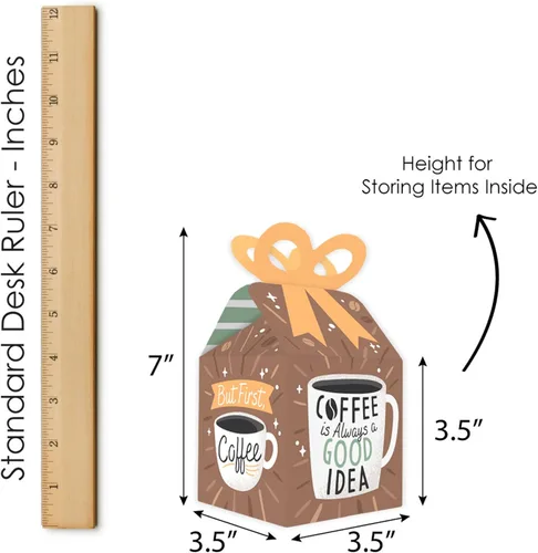 Miniatura 7 de Big Dot of Happiness But First, Coffee – Cajas de regalo cuadradas – Cajas de lazo para fiesta temática de café – Juego de 12
