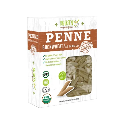 Big Green Organic Food - Penne de trigo sarraceno orgánico, 8.8 onzas, 100% trigo sarraceno, sin gluten, sin OMG, vegano (1)