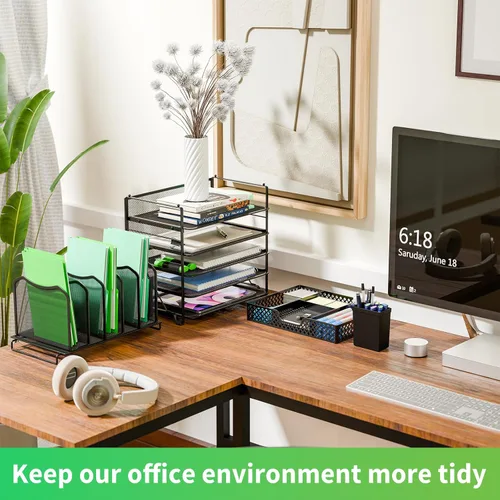 Miniatura 4 de Simple Trending – Organizador de archivos de escritorio de malla metálica de 5 niveles, bandejas para papel tamaño carta con cajón deslizante