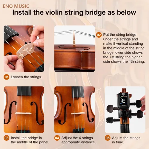 Miniatura 4 de ENO MUSIC Kit de violín de tamaño completo 4/4 para principiantes y adultos con arco de colofonia y estuche rígido, todos los accesorios