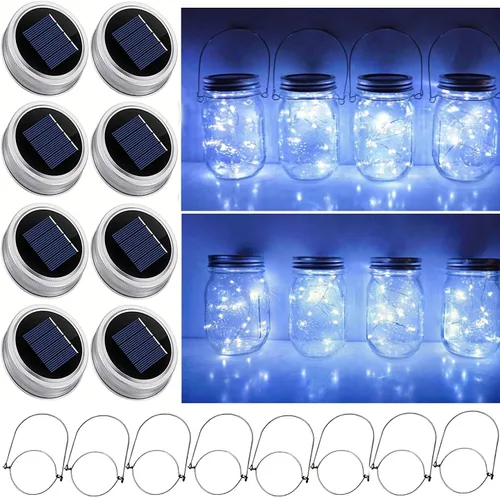 Miniatura 10 de Luces solares mejoradas para frascos, paquete de 8 unidades, 10 LED, impermeables, para frascos de luciérnaga, luces con ganchos