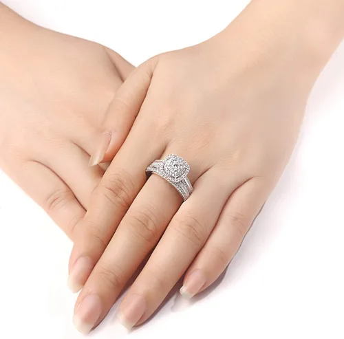 Miniatura 5 de Newshe Jewellery Anillos de compromiso para mujer, juego de anillos de boda AAAAA con circonita cúbica 925, banda redonda, 1.6 quilates, tamaño 5-12