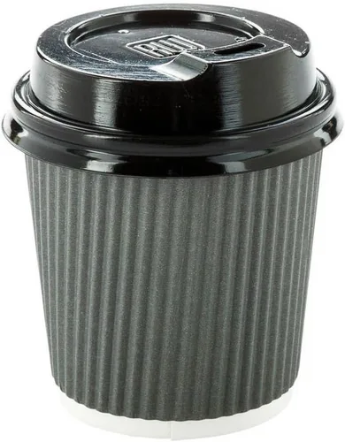 Miniatura 8 de Restaurantware 500 Tazas de papel desechables y con aislante de 4 onzas, diseño ondulado, color gris, con borde enrollado, tapas vendidas por