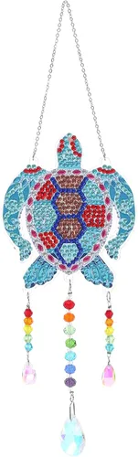 Miniatura 10 de Campanillas de viento de animales con pintura de diamantes 5D, kits de pintura de diamante de mariposa por números, colgante con cadena