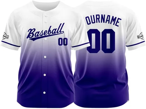 Miniatura 11 de Camiseta de béisbol con degradado personalizado, nombre, número y logotipo personalizados para hombres, mujeres y niños