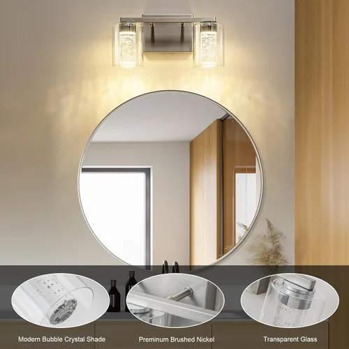 Miniatura 8 de SineRise lámpara de tocador de 2 luces de níquel cepillado, con 3 modos de color (3000K/4000K/6000K), lámpara de baño LED de protección ocular