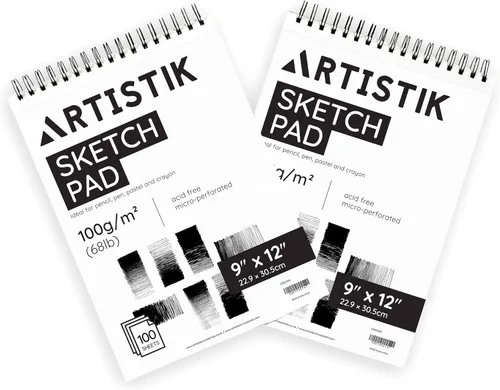 ARTISTIK Bloc de bocetos en espiral, cuaderno de bocetos perforado de 100 hojas para lápiz, pastel y crayón, 3.53 oz/m² (68 libras), bloc de bocetos