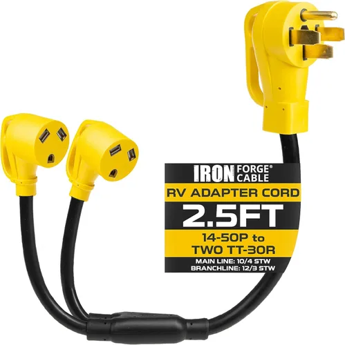 Miniatura 8 de IRON FORGE CABLE Cable de RV, generador y adaptador eléctrico para RV, cable de alimentación TT-30P macho a dos hembra 5-15R, adaptador de enchufe