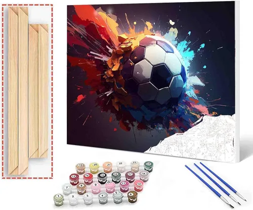 Miniatura 22 de Aihonmin Pintura por números, tema de baloncesto, kit de pintura al óleo para niños y adultos, pintura de dibujo de 16 x 20 pulgadas, pigmento Bola