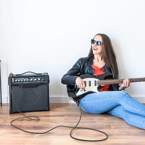 Miniatura 6 de Cable de guitarra, cable de instrumento, cable de bajo, cable de guitarra de 10 pies, cable de audio curvado recto de 0.250 in para varios