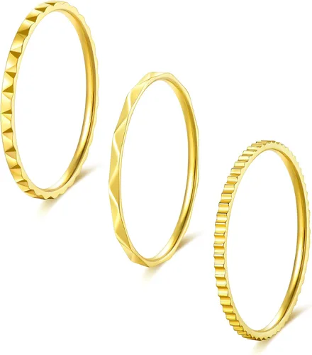 KAZITSAN Anillos de acero inoxidable para mujer, 3 unidades, de 0.039 pulgadas, banda lisa, apilables, anillos para el pulgar, plataorooro rosa,