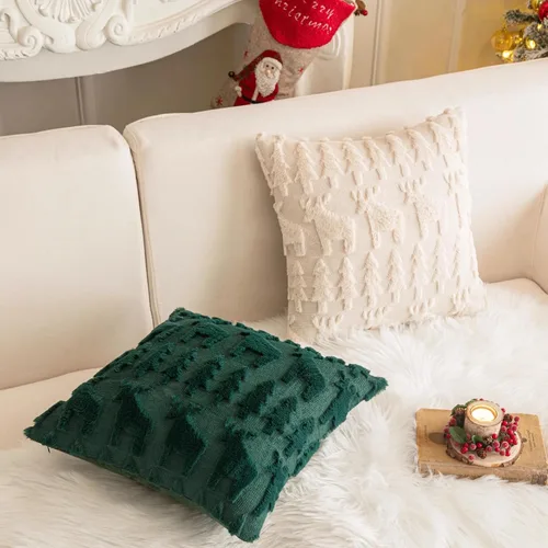 Miniatura 6 de AQOTHES Juego de 2 fundas de almohada de alce navideño de 18 x 18 pulgadas, suave piel sintética color beige crema, almohadas decorativas de Navidad